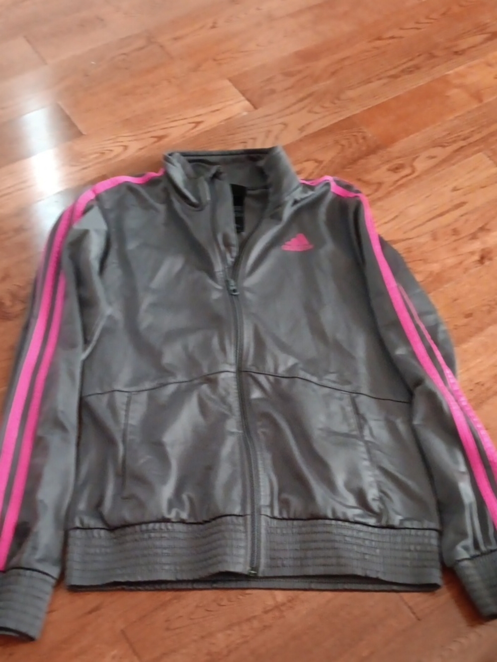 adidas Gray Zip Track Jacket with Pink Stripes, Girls Size XL, 16